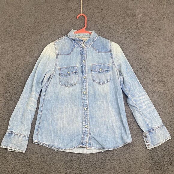 J Crew Shirt Womens 2 Blue Selvedge Pearl Snap Western Cowgirl Denim - Picture 1 of 13